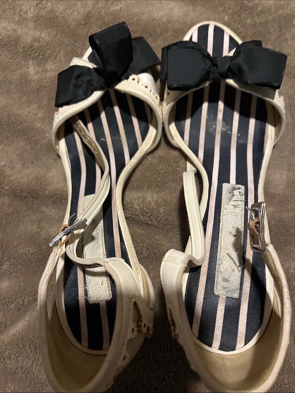 Christian Lacroix Cream Slingback Sandals with Black Bow